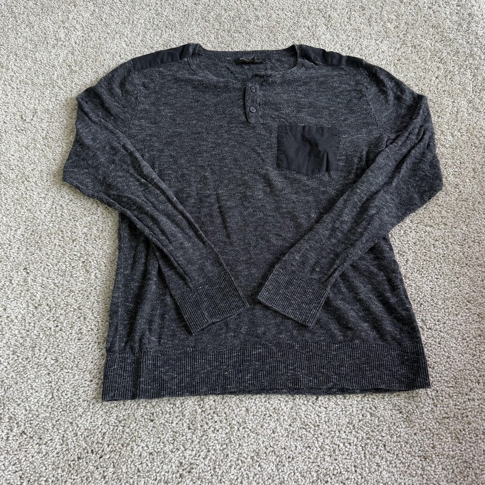 Banana Republic Sweater Mens Small Gray Tight Knit Henley Crewneck Pullover